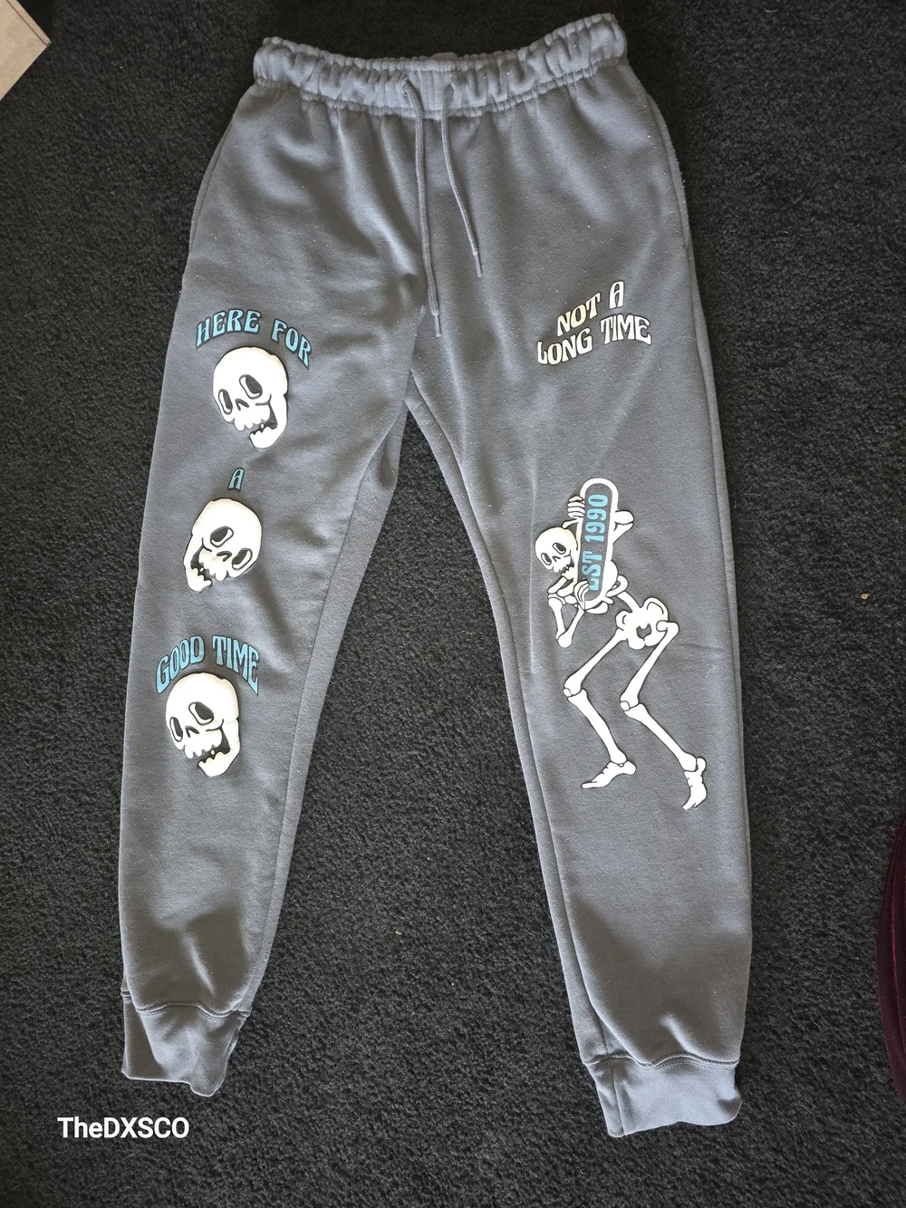 Eighty Eight Gray Joggers with Skull & Skeleton Graphics